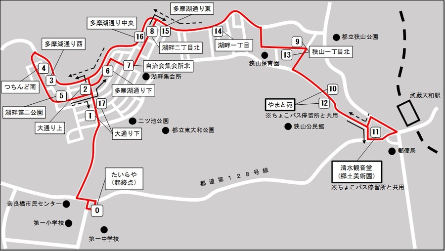 地図：湖畔コミタク運行ルート図