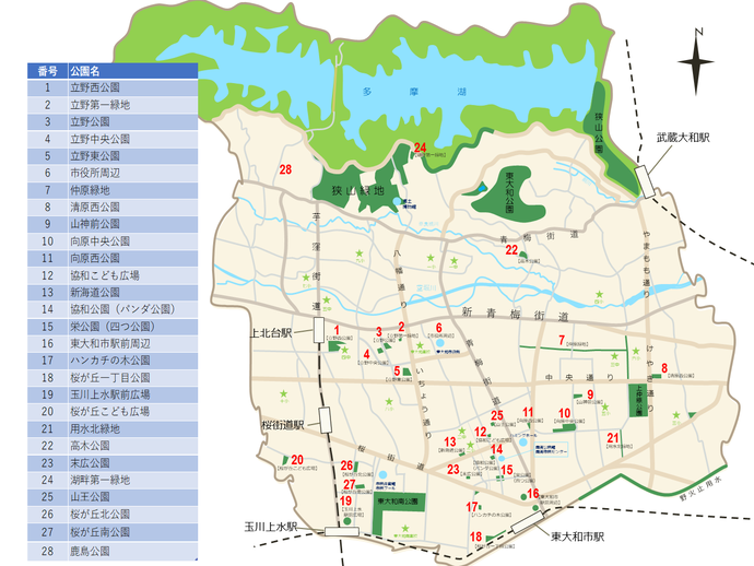 地図：パークガーデナーボランティア活動場所マップ