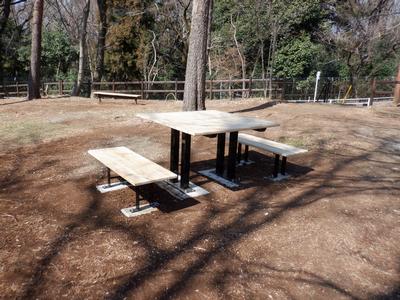 写真：木製テーブルベンチ
