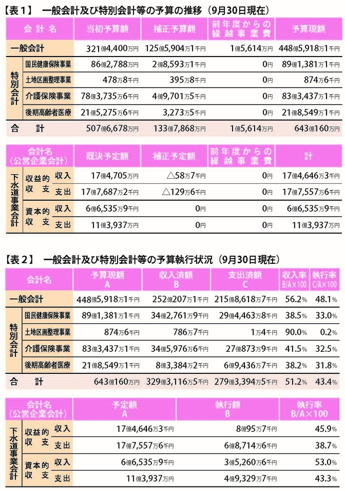 写真：一般会計及び特別会計等の予算の推移表