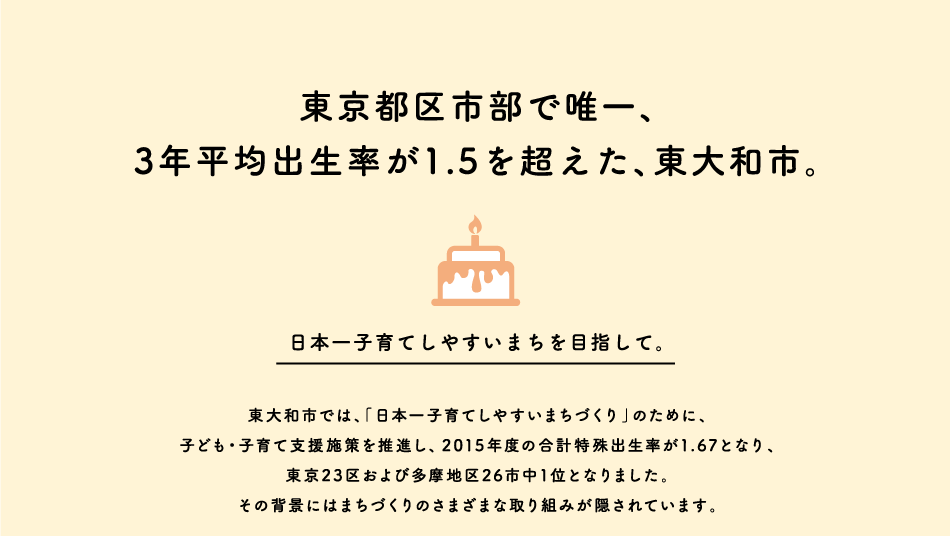 東京都区市部で唯一、３年平均出生率が1.5を超えた、東大和市